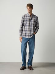 Grey Marl Regular Fit Easy Iron Button Down Long Sleeve Oxford Check Shirt - Image 4 of 4