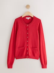 Red Bow Buttons Soft Touch Cotton Rich Crew Neck Cardigan - Image 1 of 3