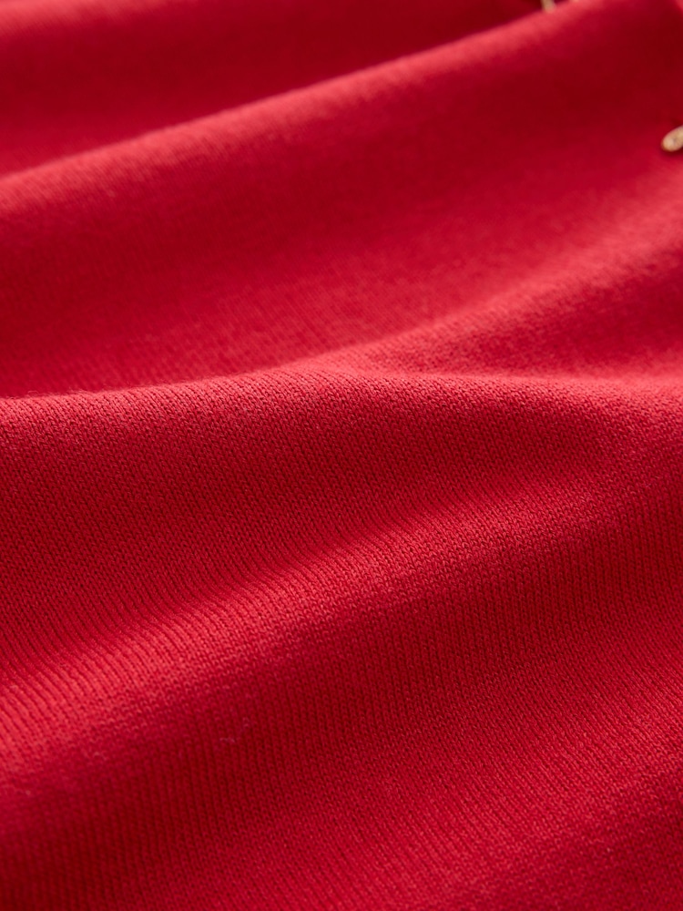 Red Bow Buttons Soft Touch Cotton Rich Crew Neck Cardigan - Image 3 of 3