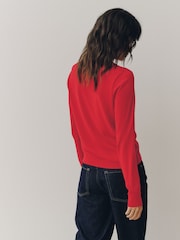 Red Bow Buttons - Soft Touch Cotton Rich Crew Neck Cardigan - Bild 4 von 8
