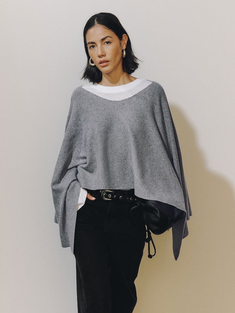 Grey Supersoft Slash Neck Longsleeve Cape Jumper - Image 1 of 7 Grey Supersoft Slash Neck Longsleeve Cape Jumper - Image 1 of 7