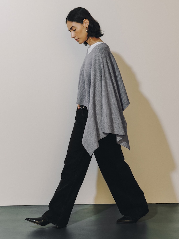 Grey Supersoft Slash Neck Longsleeve Cape Jumper - Image 2 of 7 Grey Supersoft Slash Neck Longsleeve Cape Jumper - Image 2 of 7