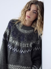 Grey/White Long Sleeve Crew Neck Knitted Jumper - Image 3 of 8
