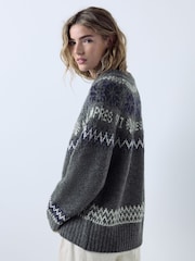 Grey/White Long Sleeve Crew Neck Knitted Jumper - Image 4 of 8