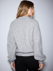 Grey Long Sleeve Crew Neck Bomber Cardigan - Image 4 of 8