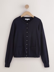 Navy Soft Touch Cotton Rich Crew Neck Cardigan - Image 1 of 3