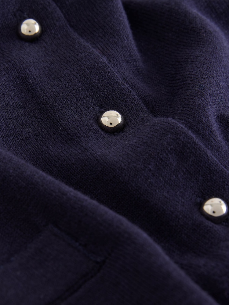 Navy Soft Touch Cotton Rich Crew Neck Cardigan - Image 2 of 3
