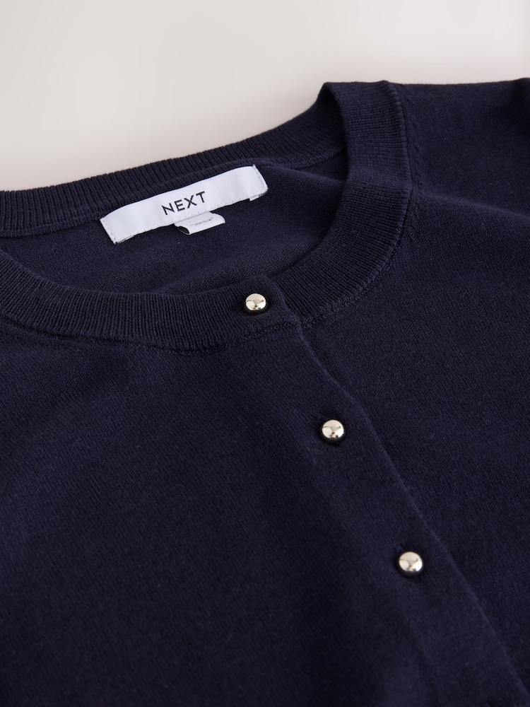 Navy Soft Touch Cotton Rich Crew Neck Cardigan - Image 3 of 3