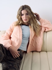 Light Pink Long Sleeve Cable Knitted Cardigan - Image 2 of 8