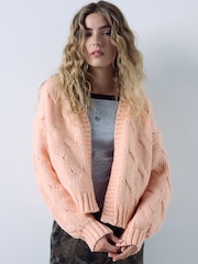 Light Pink Long Sleeve Cable Knitted Cardigan - Image 3 of 8