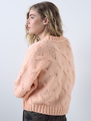 Light Pink Long Sleeve Cable Knitted Cardigan - Image 4 of 8