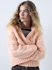 Light Pink Long Sleeve Cable Knitted Cardigan - Image 5 of 8