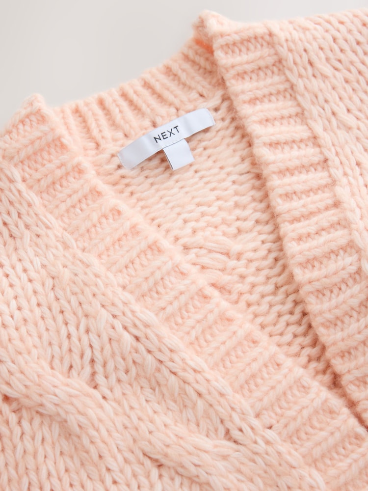 Light Pink Long Sleeve Cable Knitted Cardigan - Image 8 of 8 Light Pink Long Sleeve Cable Knitted Cardigan - Image 8 of 8