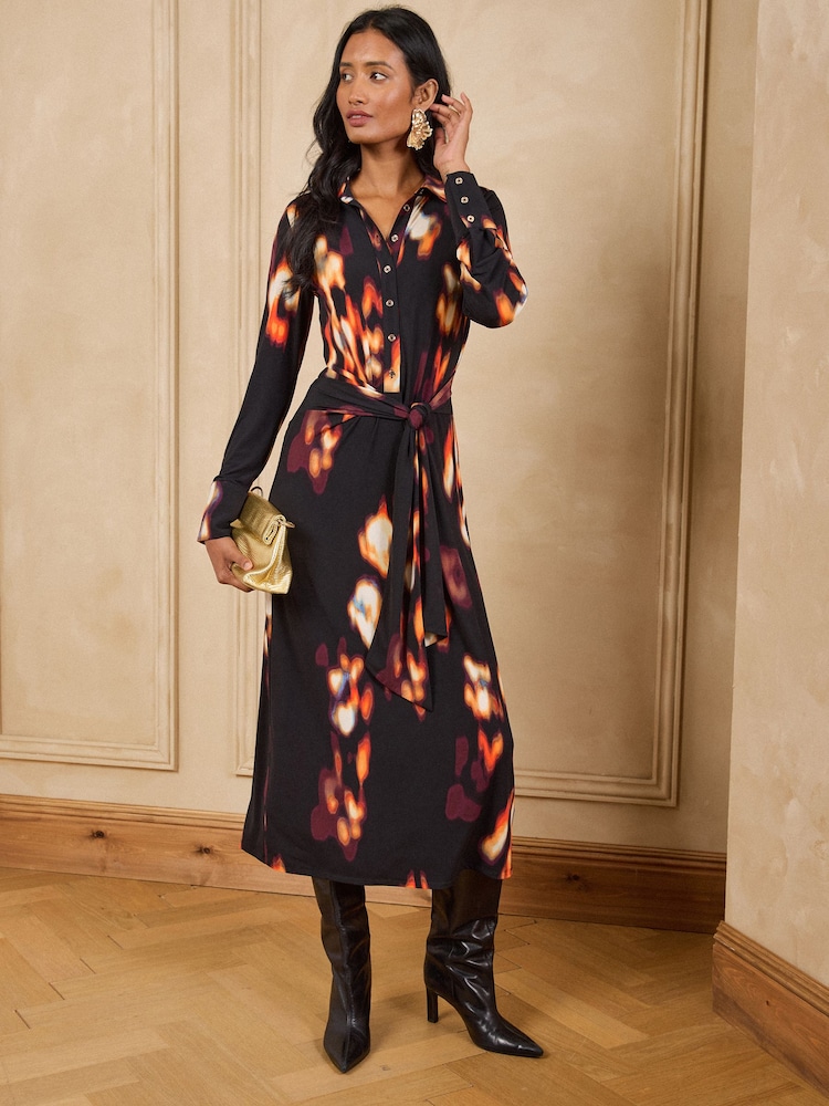 Love & Roses Printed Tie Side Jersey Shirt Dress - Imagen 5 de 5