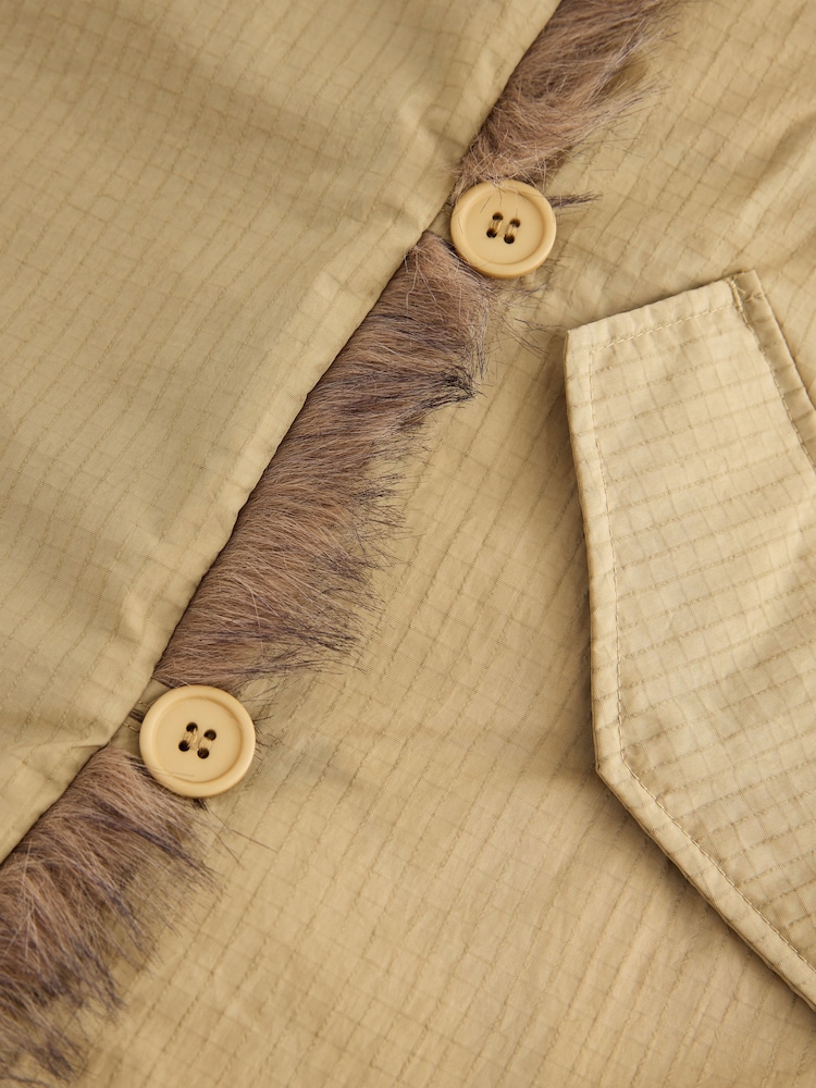 Sand Faux Fur Trim Parka Bomber Jacket - Image 3 of 3 Sand Faux Fur Trim Parka Bomber Jacket - Image 3 of 3