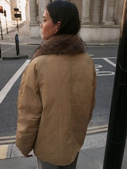 Camel Shower Resistant Faux-Fur Collar Short Padded Bomber Jacket - Image 4 of 8