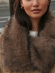 Camel Shower Resistant Faux-Fur Collar Short Padded Bomber Jacket - Image 5 of 8