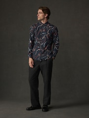 Navy Regular Fit Cotton Long Sleeve Print Shirt - Image 2 of 9