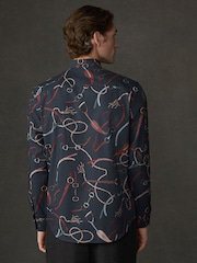 Navy Regular Fit Cotton Long Sleeve Print Shirt - Image 3 of 9