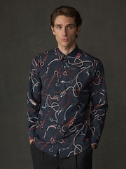 Navy Regular Fit Cotton Long Sleeve Print Shirt - Image 4 of 9