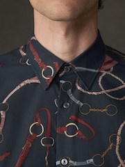 Navy Regular Fit Cotton Long Sleeve Print Shirt - Image 5 of 9