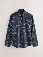 Navy Regular Fit Cotton Long Sleeve Print Shirt - Image 7 of 9