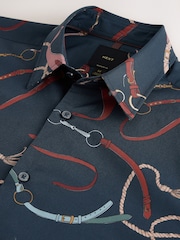 Navy Regular Fit Cotton Long Sleeve Print Shirt - Image 9 of 9