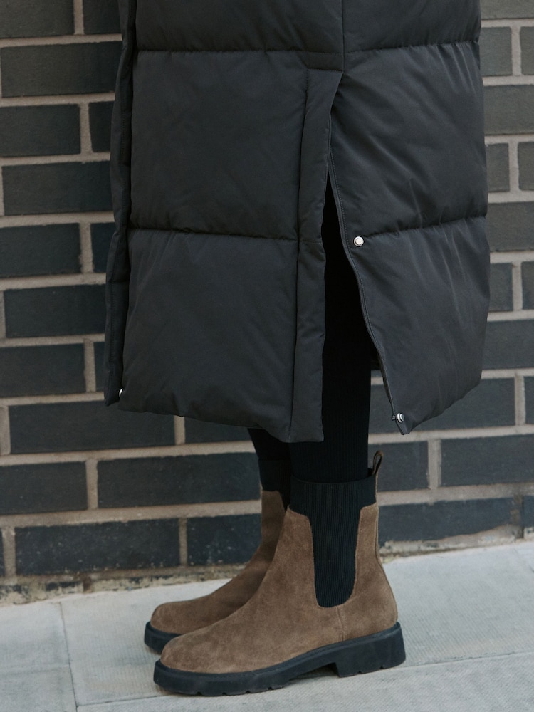Charcoal Grey Shower Resistant Hooded Long Wadded Coat with Detachable Scarf - Image 4 of 4 Charcoal Grey Shower Resistant Hooded Long Wadded Coat with Detachable Scarf - Image 4 of 4