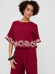 Milly Embroidered Split Open Back Blouse - Image 1 of 6