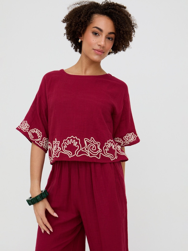 Milly Embroidered Split Open Back Blouse - Image 1 of 6