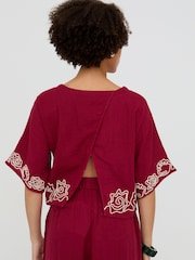 Milly Embroidered Split Open Back Blouse - Image 2 of 6