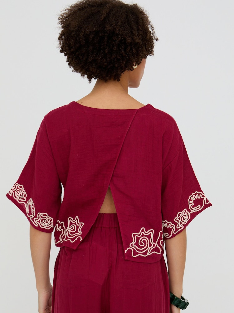 Milly Embroidered Split Open Back Blouse - Image 2 of 6