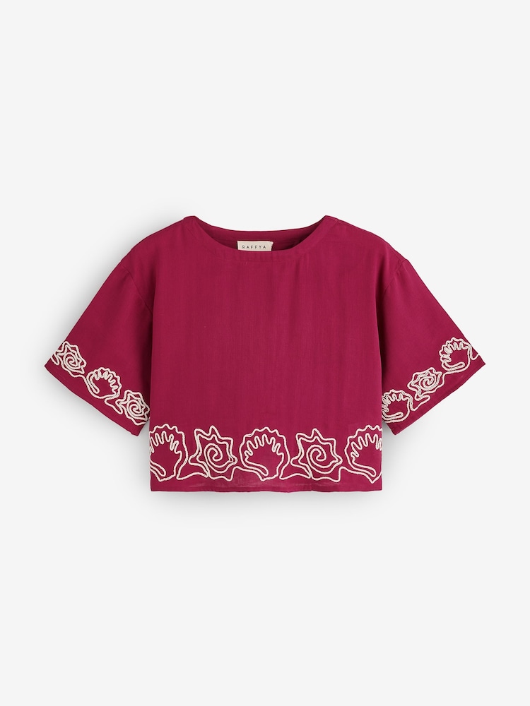 Milly Embroidered Split Open Back Blouse - Image 6 of 6