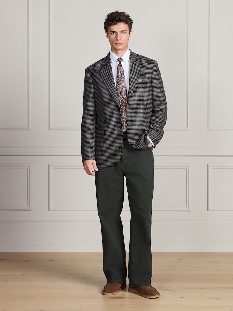 Grey Dogtooth Regular Fit Signature Moons Wool Blazer - Image 2 of 7
