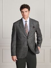 Grey Dogtooth Regular Fit Signature Moons Wool Blazer - Image 4 of 7