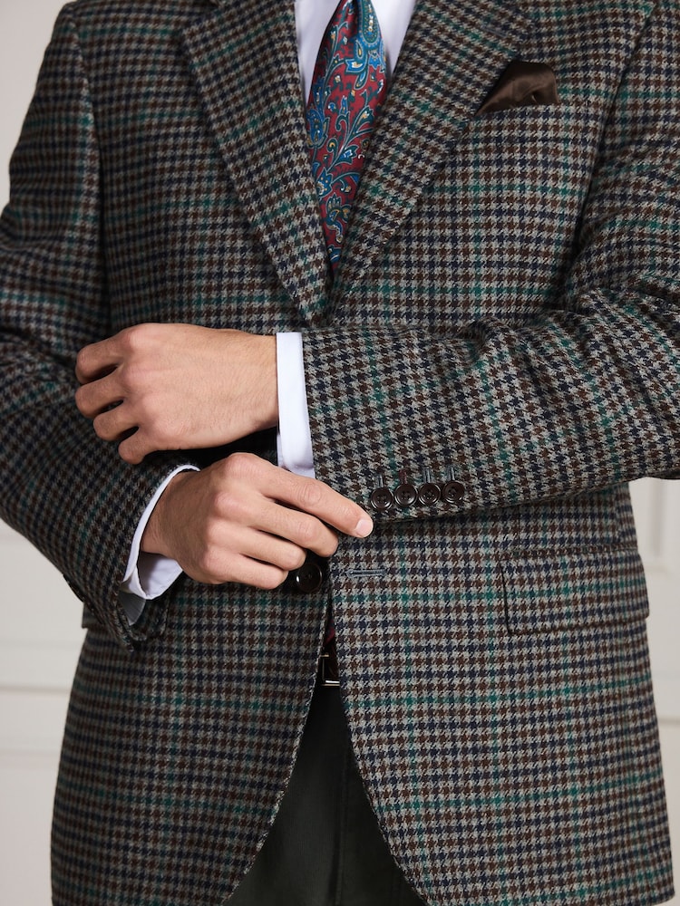 Grey Dogtooth Regular Fit Signature Moons Wool Blazer - Image 7 of 7