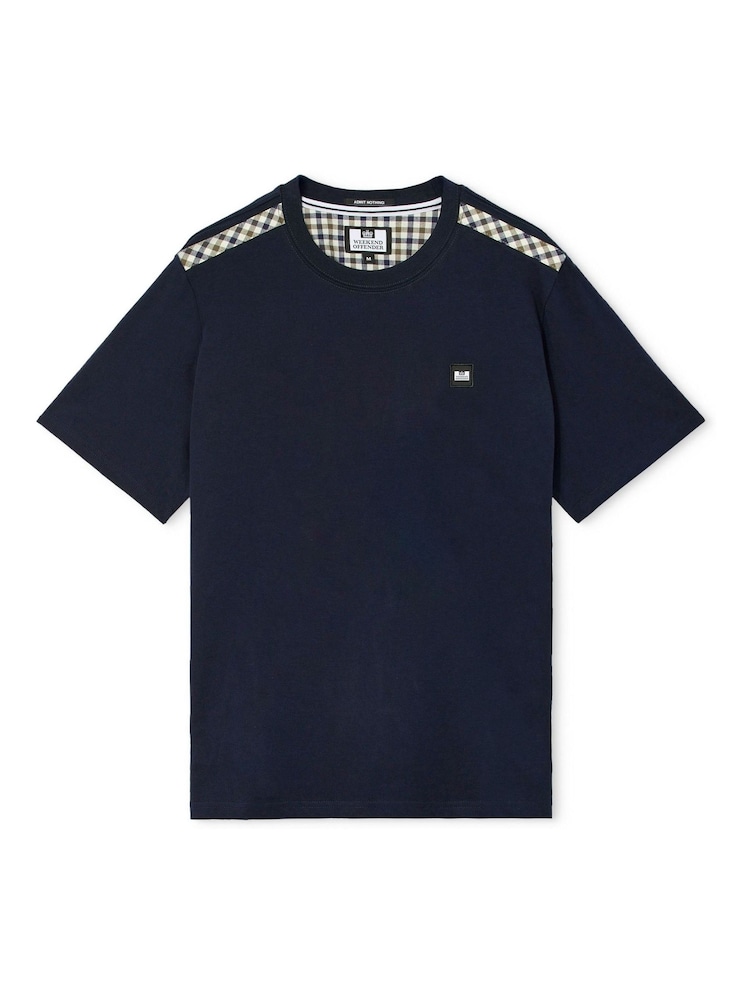 Weekend Offender Medea Blue T-Shirt With Mid House Check Details - 画像 1 / 2