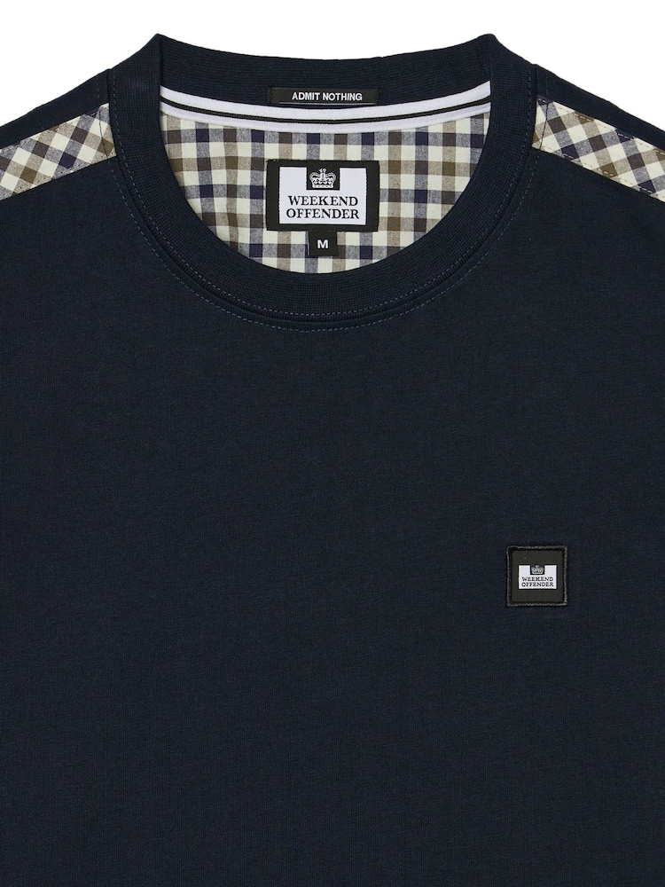 Weekend Offender Blue Medea T-Shirt With Mid House Check Details - Image 5 of 5 Weekend Offender Blue Medea T-Shirt With Mid House Check Details - Image 5 of 5