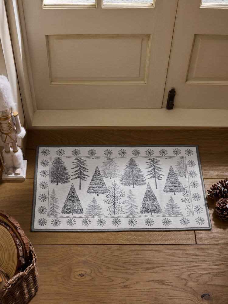 Grey Washable Winter Trees Doormat - Image 1 of 5 Grey Washable Winter Trees Doormat - Image 1 of 5