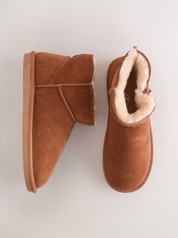 Chestnut Brown Faux Fur Lined Suede Slipper Boots - Image 1 of 5 Chestnut Brown Faux Fur Lined Suede Slipper Boots - Image 1 of 5