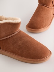 Chestnut Brown Faux Fur Lined Suede Slipper Boots - Image 4 of 5
