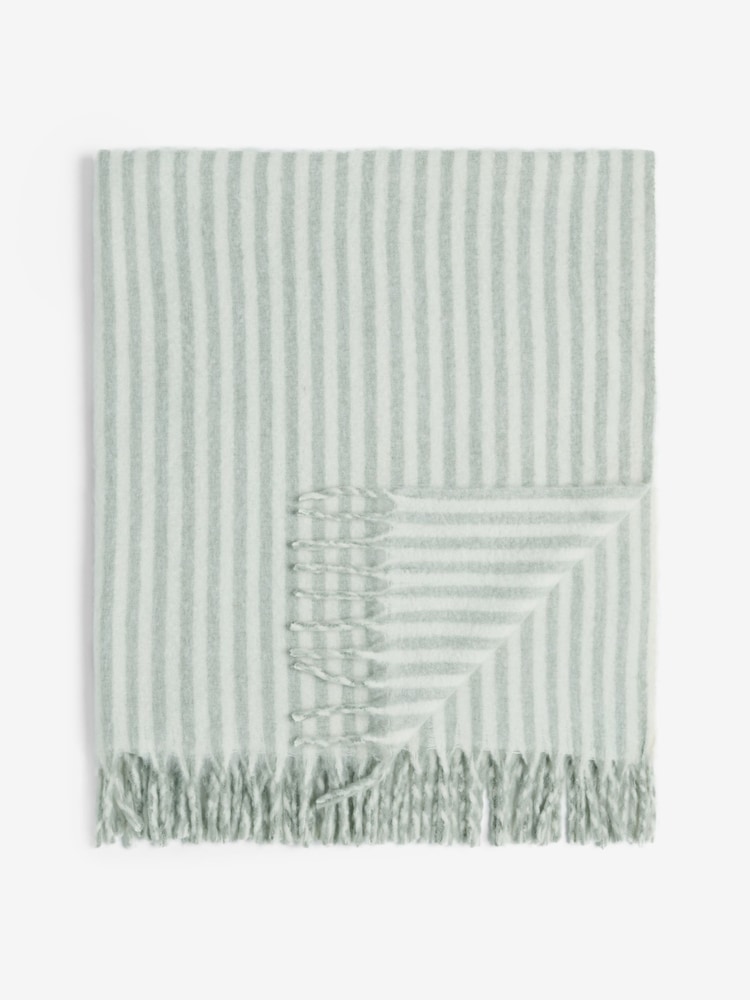 Sage Green Cosy Stripe Throw - Image 2 of 3