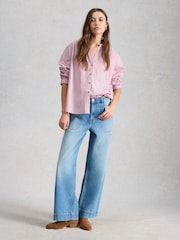White Stuff Pink Sadie Poplin Boyfriend Shirt - Image 3 of 6
