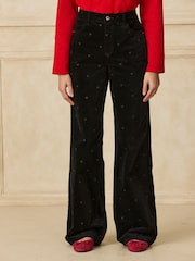 Black Heart Embroidery Corduroy Wide Leg Jeans - Image 2 of 6