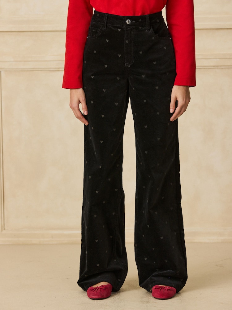 Black Heart Embroidery Corduroy Wide Leg Jeans - Image 2 of 6 Black Heart Embroidery Corduroy Wide Leg Jeans - Image 2 of 6