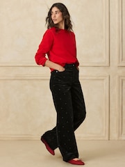 Black Heart Embroidery Corduroy Wide Leg Jeans - Image 3 of 6