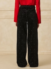 Black Heart Embroidery Corduroy Wide Leg Jeans - Image 5 of 6