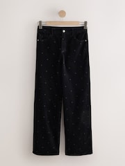 Black Heart Embroidery Corduroy Wide Leg Jeans - Image 7 of 9