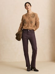 Roșu vișiniu - Mid Rise Coated Denim Crop Bootcut Jeans - Imaginea 1 din 5