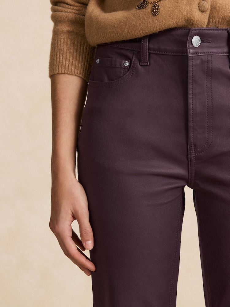 Roșu vișiniu - Mid Rise Coated Denim Crop Bootcut Jeans - Imaginea 5 din 5